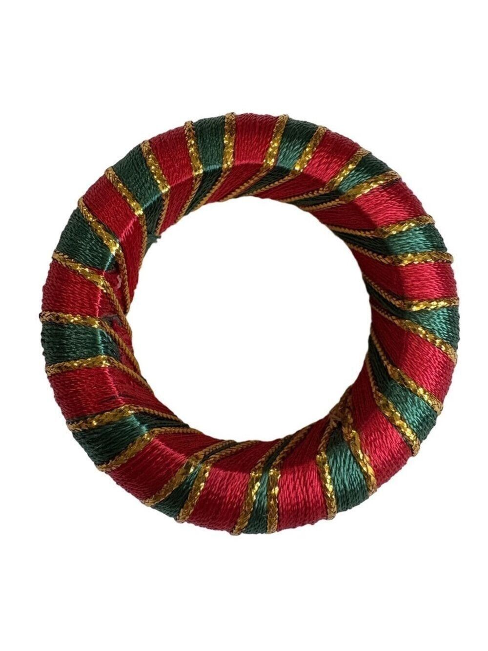 Festive Red and Green Striped Napkin Rings with metallic gold thread. Set of 12.